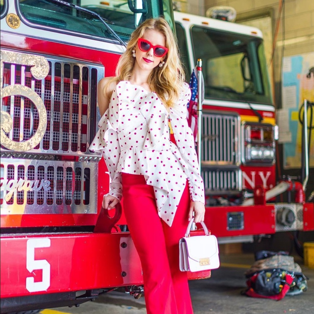 SELF-PORTRAIT White Polka One Shoulder Frill Top